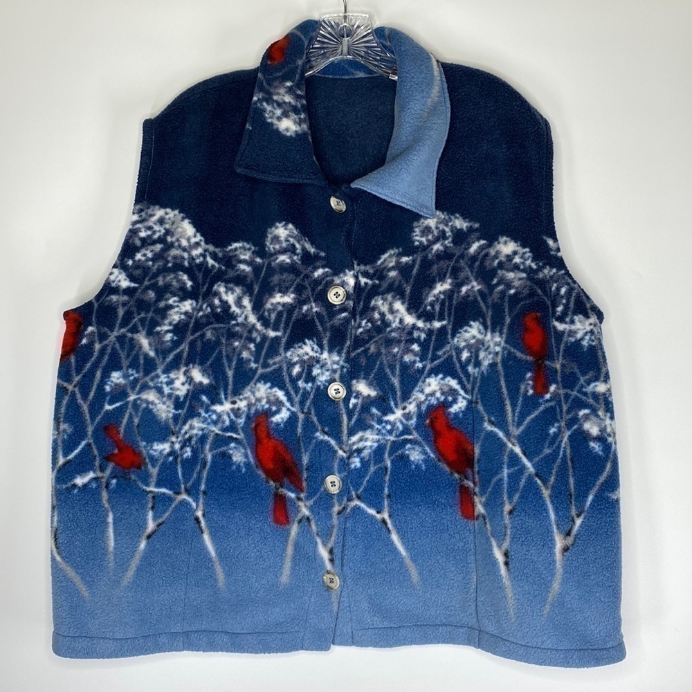 Fleece Cardinal Bird White Birch Nature Button Up Vest XL-XXL